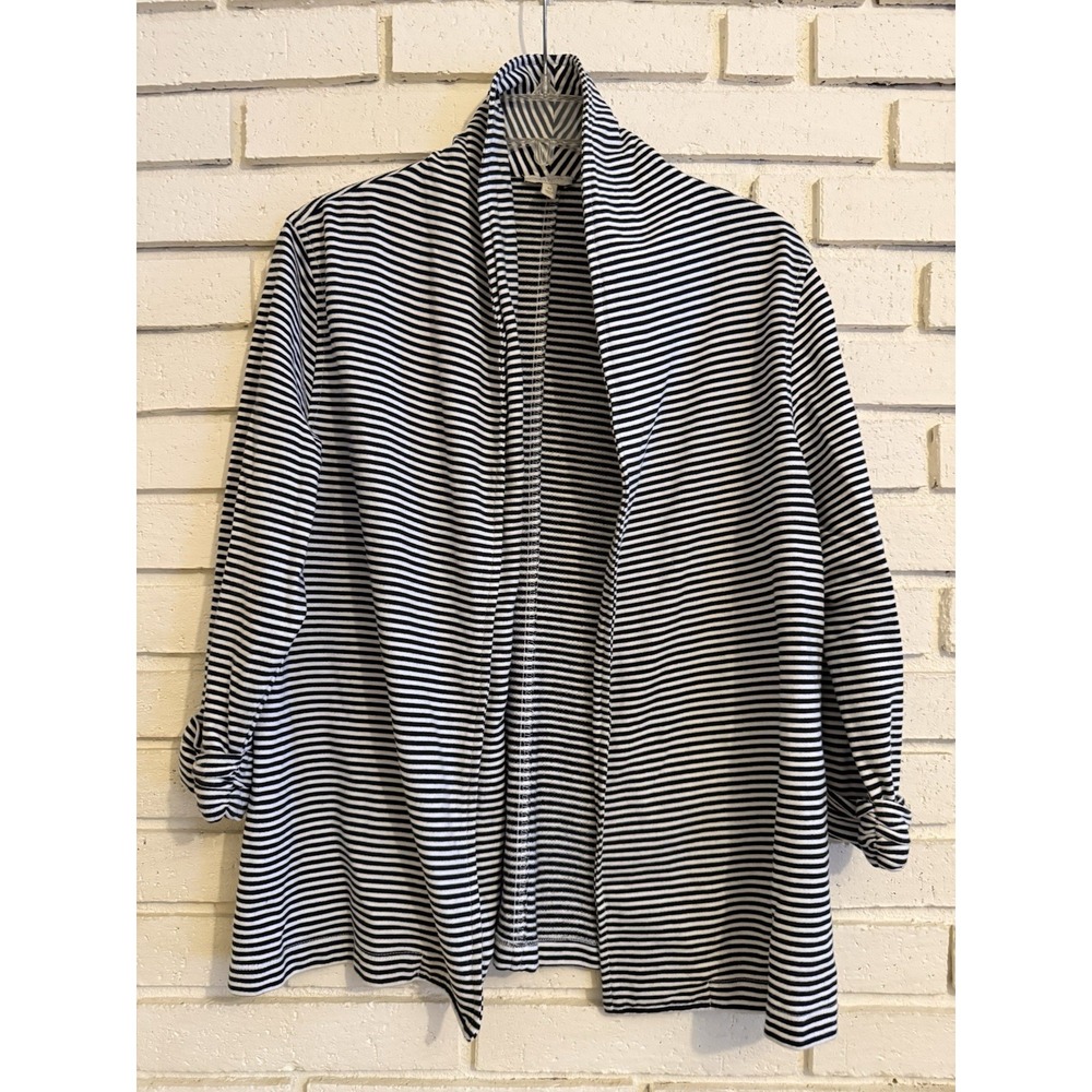 Talbots Striped Open Front Cardigan Black White Size Medium 3/4 Sleeves